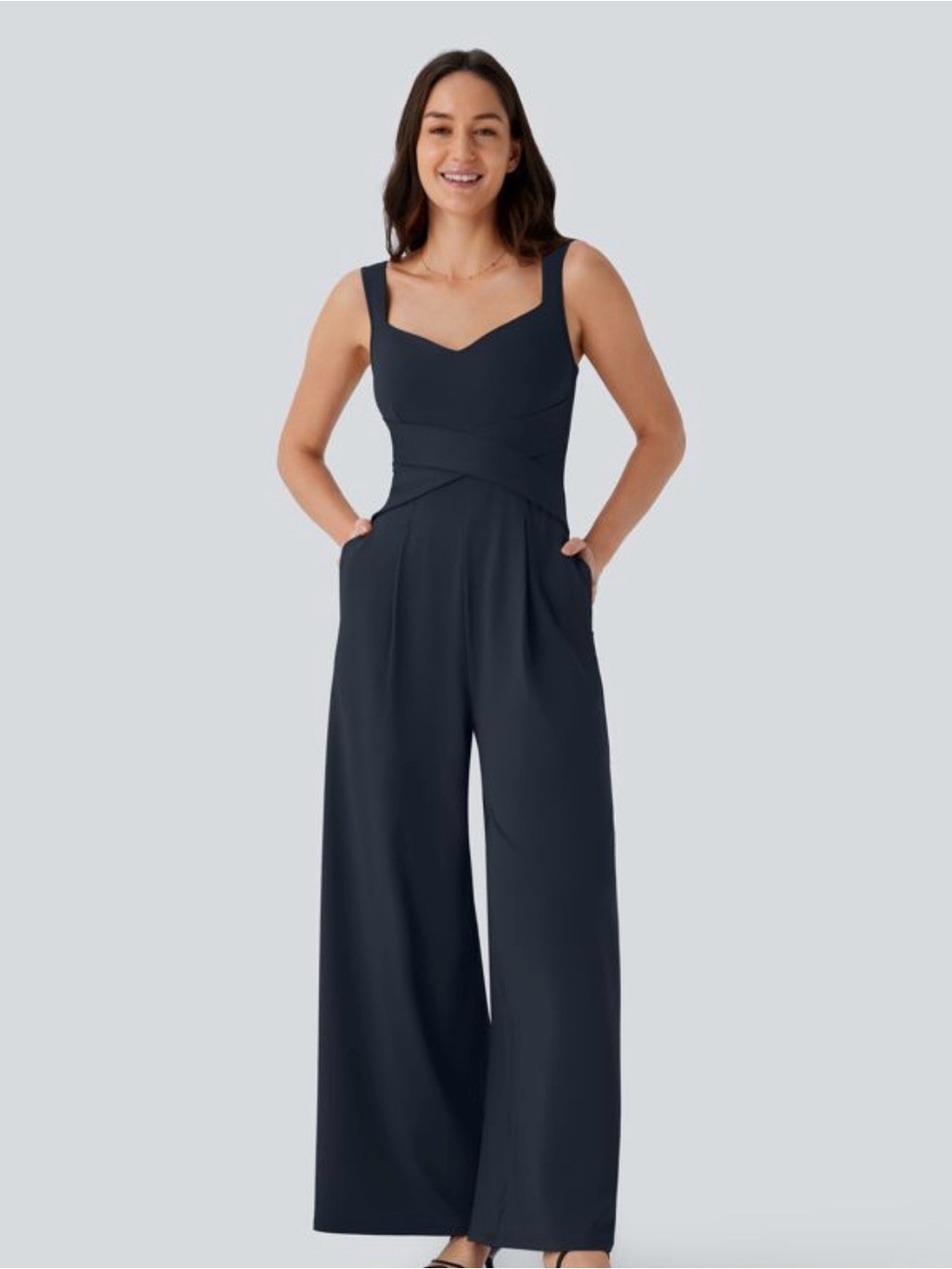 Halara U Back Sleeveless Casual Jumpsuit with Pockets Size S in Dark Sapphire